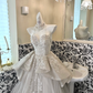 Ivory Strapless Romantic Long Wedding Gown with Silver Decorations, Cinched Waist & Voluminous Full Flared Skirt gh7755