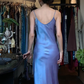 Iridescent Blue Spaghetti Straps Long Formal Gown Shimmer Satin Straight Evening Dress gh9669