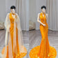 Orange Gorgeous Shiny Elegant Long Sleeve Tulle Long Sequin Mermaid Slim Ball Gown Evening Dress Party Dress gh3386