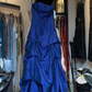 Spaghetti Strap Royal Blue Satin Prom Dress Draped Tiered Ruffle Formal Evening Gown gh9811