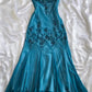 Blue shiny fashion exquisite beaded spaghetti strap long chiffon ball gown evening dress party dress gh3405