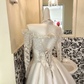 Ivory Long Sleeve Sheer Rhinestone Cinched Waist Full Flared Skirt Long Premium Vintage Romantic Dress, Wedding Gown gh7788