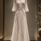 ✨Girlhomeshops-Ivory Lavender Beaded 3D Flower Qipao Cheongsam Evening Dress gh10377