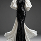 ✨Girlhomeshops-Sweetheart Black Sequin Mermaid Gown with Detachable White Satin Puff Sleeves & Train gh10504