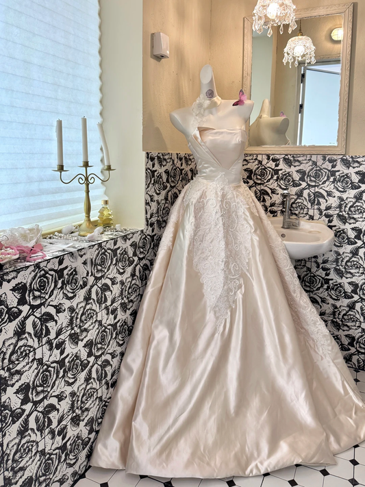 Light Champagne Strapless Waist-Cinched A-Line Skirt Elegant Romantic Dress, Wedding Gown gh7639