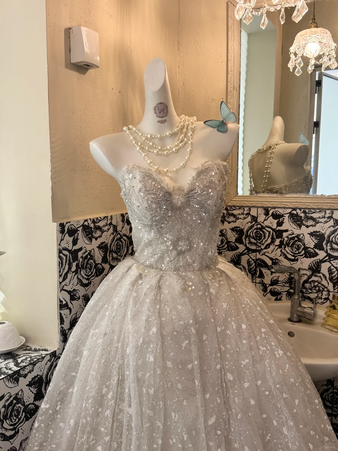 Light Gray Apricot Strapless Waist-Cinched Full Flared Long Vintage Romantic Dress, Wedding Gown gh7504