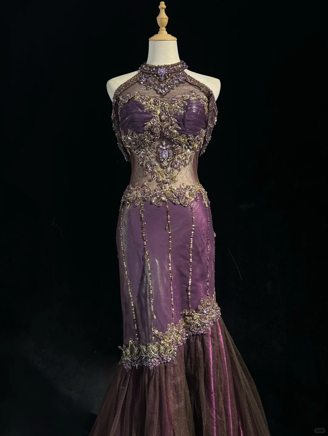 ✨Girlhomeshops-Halter Purple Beaded Mermaid Evening Gown, Sheer Mesh Formal Dress gh10277