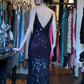 Spaghetti Straps V Neck Black Purple Ombre Evening Gown Hand Sequins Beaded Mermaid Long Prom Dress gh9694