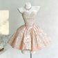 Pink-Gold Butterfly Feather Strapless Beaded Mini Ball Gown gh6922