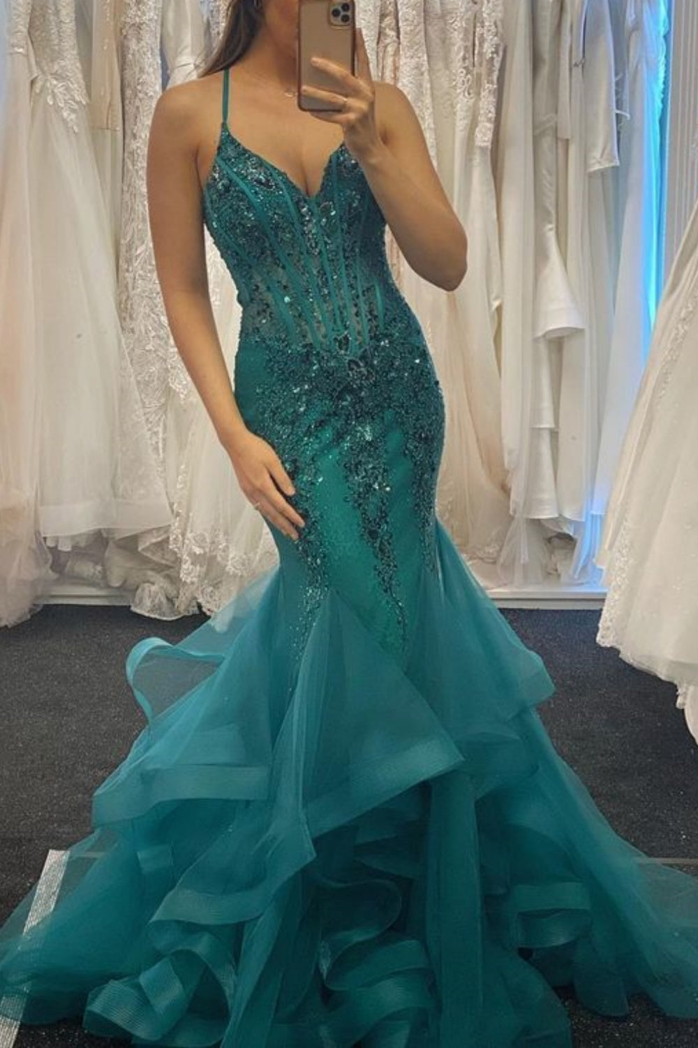 Girlhomeshops - Superbe robe de bal sirène en tulle, longue et fine, ornée de perles, pour remise de diplôme (gh5923)