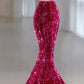 Robe de soirée longue rose magnifique, brillante, exquise, perlée, col licou, sirène, paillettes, longueur au sol, robe de bal, robe de soirée gh3395