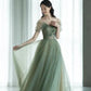 Green beautiful charming floral applique tulle long formal prom dress, evening dress, party dress gh2530