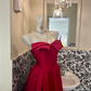 Red Satin Strapless Waist-Cinched Full Flared Skirt Sexy Romantic Dress, Wedding Gown gh7691