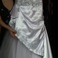 White Strapless Sweetheart Prom Dress, Hand Beaded Sequin Asymmetrical Overlay Tulle Evening Gown gh9776