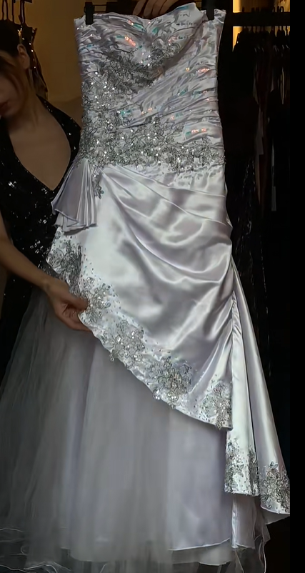 White Strapless Sweetheart Prom Dress, Hand Beaded Sequin Asymmetrical Overlay Tulle Evening Gown gh9776
