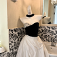 Black Strapless Designer Waist-Cinched Full Flared Long Romantic Dress, Wedding Gown gh7532