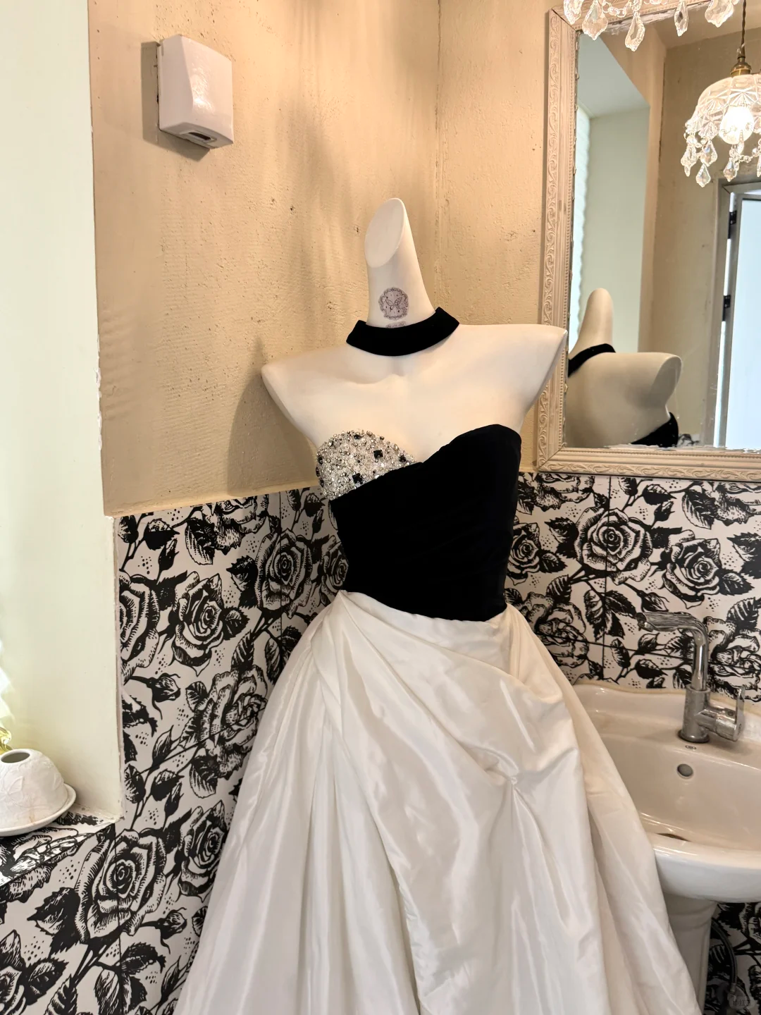 Black Strapless Designer Waist-Cinched Full Flared Long Romantic Dress, Wedding Gown gh7532