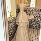 Ivory Bow Neckline with Silver Embellishments, Waist-Cinched Full Flared Long Vintage Romantic Dress, Wedding Gown gh7566