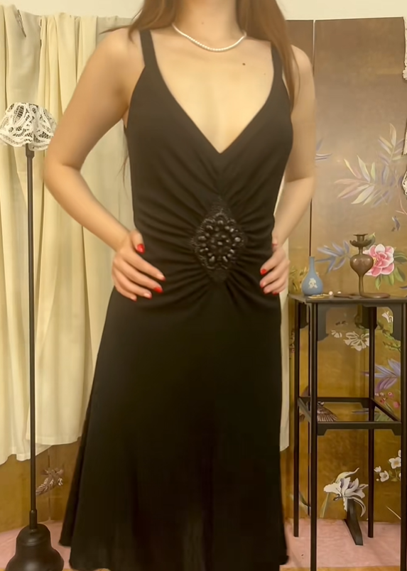 Black Sexy Spaghetti Strap Fitted Waist A-Line Prom & Evening Party Dress gh8406