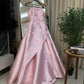 Rosa, zart, süß, transparent, Träger, Applikation, Blumenmuster, lang, Satin, formelles Ballkleid, Abendkleid gh3146