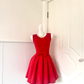 Red Sleeveless Short Cocktail Dress, Round Neck Big Bow Waist High‑Waist A‑Line Mini Homecoming Gown gh9155