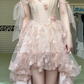 Blush Pink Spaghetti Strap High‑Low Prom Gown, Corset Bodice 3D Floral Appliqué Detachable Tulle Sleeve Formal Evening Dress gh8974