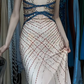 Halter Deep V Cutout Evening Gown Blue Gold Hand Beaded Rhinestone Mermaid Long Formal Prom Dress gh9750
