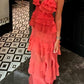 Orange Fashion Spaghetti Strap Lange Chiffon Rüschen Abendkleid Hochzeitsgast Kleid Partykleid gh3137