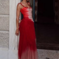 ✨Girlhomeshops-Pretty Spaghetti Straps Tulle Pleated Beaded Mermaid Prom Dress Formal Party Gown gh10162
