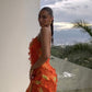 Robe de soirée élégante à bretelles spaghetti et à volants en mousseline de soie, robe de soirée, robe d'invité de mariage, orange, gh3318