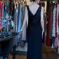 Sleeveless Black Satin Evening Gown Cowl Neck Diagonal Beaded Column Long Prom Dress gh9688