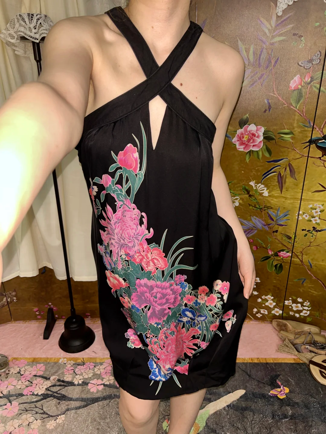 Black Vintage Luxury Printed Halter Prom & Evening Party Dress gh8420
