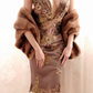 Taupe Vintage Midi Prom Dress Sleeveless V Neck Gold Floral Lace Beaded Slit Cocktail Gown gh9599