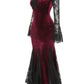 Girlhomeshops - Robe de soirée à manches longues en velours bordeaux et dentelle gothique GH5813