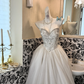 Ivory Strapless Exquisitely Beaded Waist-Cinched Full Flared Long Romantic Dress, Wedding Gown gh7589