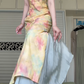 New Chinese Style Sleeveless Modified Qipao Evening Gown, Watercolor Floral Print Stand‑Collar Slit Qipao With Wide‑Leg Underskirt Formal Dress gh8977