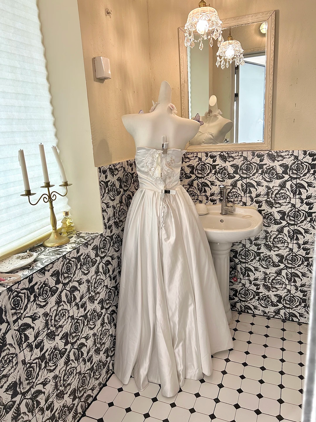 Ivory Strapless Long Romantic Dress with Cinched Waist and Full Flared Skirt, Wedding Gown gh7774