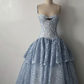 ✨Girlhomeshops-Strapless Light Blue Tiered Lace Sweetheart Ballgown Prom Gown gh10208