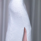 ✨Girlhomeshops-Ombre Silver White Halter Sequin Mermaid Prom Gown High Slit gh10114