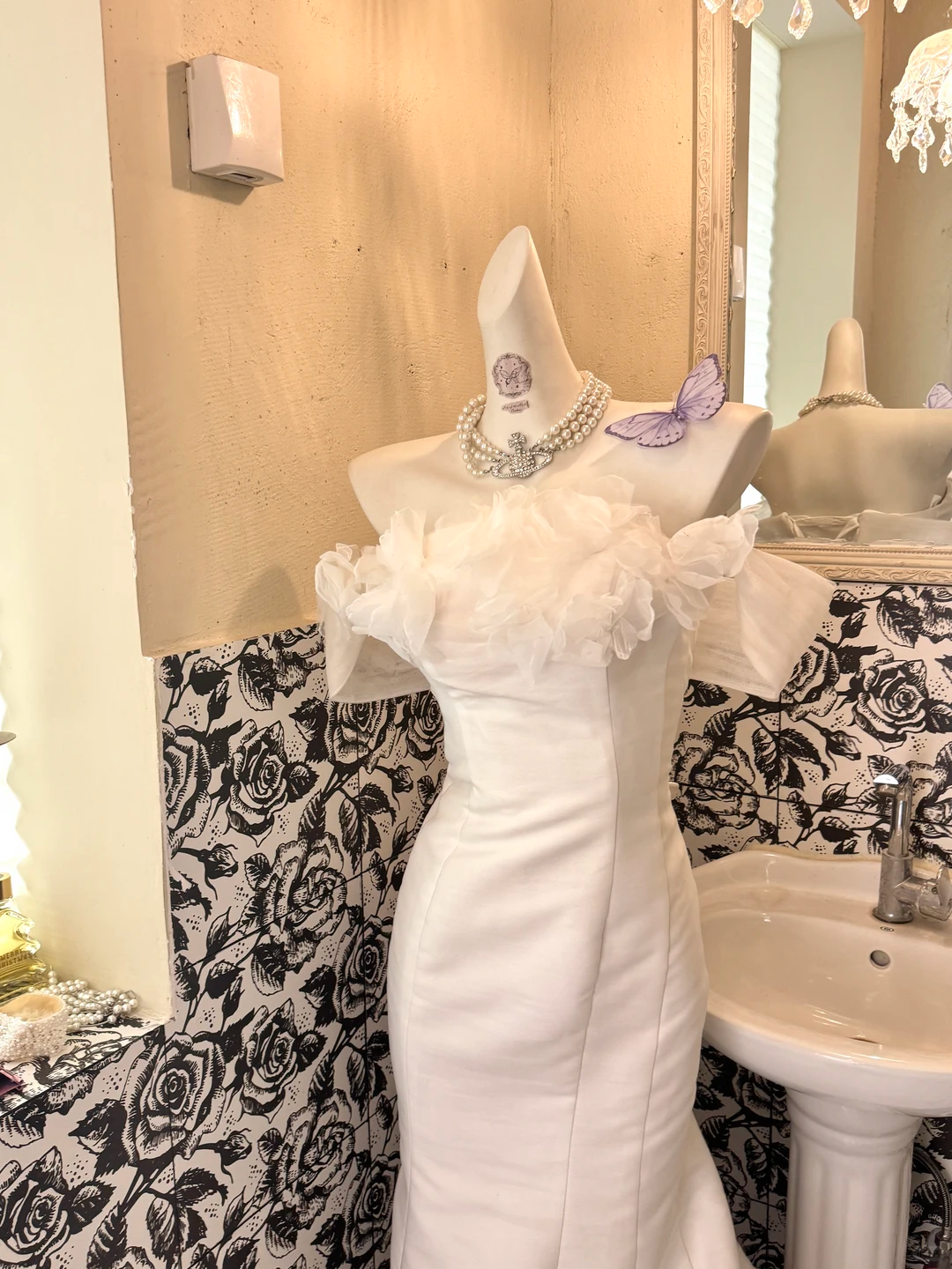 Ivory Off-the-Shoulder Waist-Cinched Figure-Flattering Sexy Mermaid Skirt Long Romantic Dress, Wedding Gown gh7742