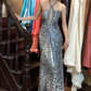 Silver Grey Leopard Beaded Halter Mermaid Long Evening Gown Cutout Prom Dress gh9846
