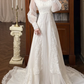 Ivory Vintage Organza Wedding Gown, Sheer Lace High Neck Over Sweetheart Neck, Puff Long Sleeves With Lace Cuffs, Lace Appliqué Waist, A‑Line Long Train With Lace Hem, Prom Dress gh8644
