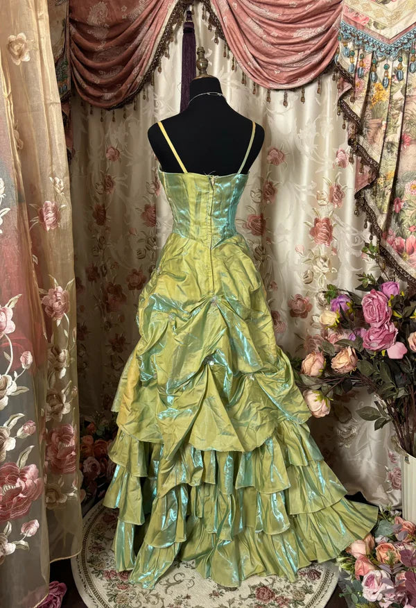 Robe de soirée longue en satin vert, magnifique, rétro, exquise, perlée, élégante, robe de bal, robe de remise de diplôme, robe d'anniversaire, gh3186