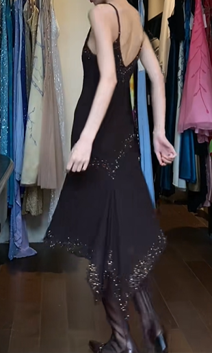 Dark Brown Vintage Gatsby Cocktail Dress Spaghetti Straps V Neck Hand Beaded Chiffon A Line Midi Evening Gown gh9617