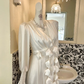 White V-Neck Long Sleeve Waist-Cinched Vintage Elegant Luxury Romantic Dress, Wedding Gown gh7702