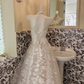 Ivory Strapless Rhinestone Cinched Waist Lace Skirt Long Romantic Dress, Wedding Gown gh7821