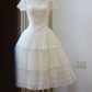 Vintage White Lace Homecoming Dress Boat Neck Short Sleeve Tiered Cake Skirt Wedding Gown gh9400