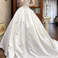Ivory Vintage Satin Ball Gown Wedding Prom Dress, Strapless 3D Floral Trim, Beaded Embroidered Bodice, A‑Line Long Train gh8694