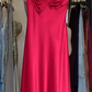 Wide Strap Red Satin Prom Dress V Neck Front Bow Ruched Formal Evening Gown gh9810