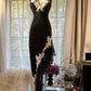 Black retro sexy spaghetti straps exquisite lace long bodycon slim fit elegant evening dress party dress gh3618